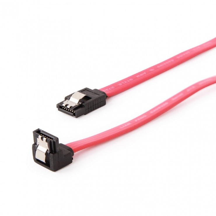 Imagine Cablu de date SATA III drept/unghi 30cm Rosu, Gembird CC-SATAM-DATA90-0.3M